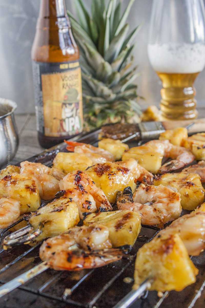 IPA teriyaki shrimp and pineapple skewers. Our grill was ecstatic we let it have a taste of beer teriyaki:)